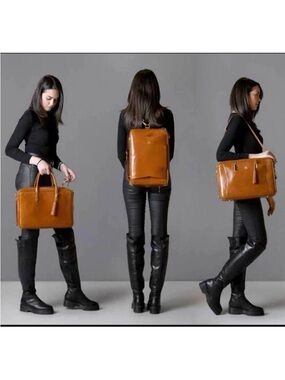 La Mansio 6-in-1 Brown Italian Leather Convertible Briefcase Excellent!!